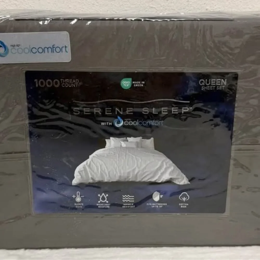 QUEEN 1000 Thread Count Cool Comfort Charocal Gray Serene Sleep Sheet Set New